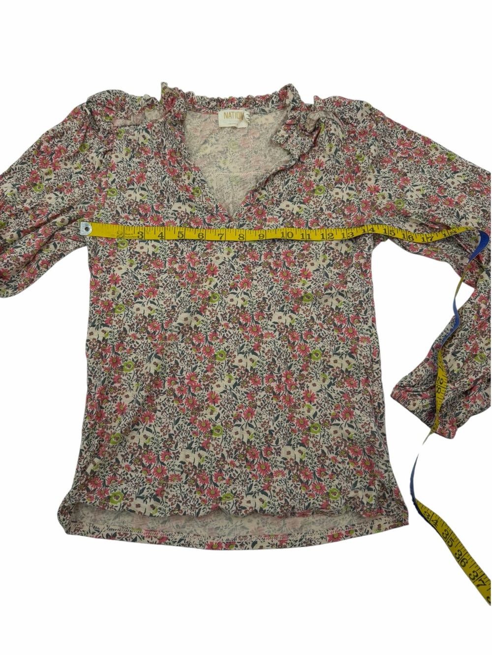 Nation Ltd Floral Ruffle Claudine Yoked Tee Superbloom Pink Bohemian Dainty Sz S - Picture 10 of 13